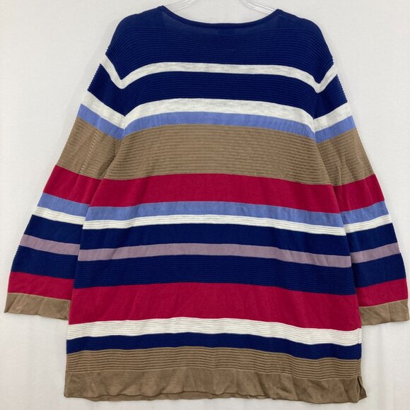 Chico's size XXL/4 Multi Color Striped Knit Crew Neck 3/4 Sleeve Sweater - Picture 8 of 9